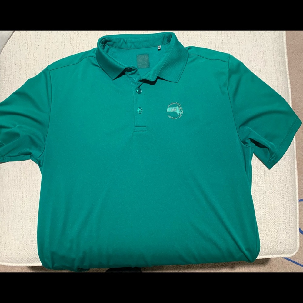 Green golf polo with Marshfield CC logo